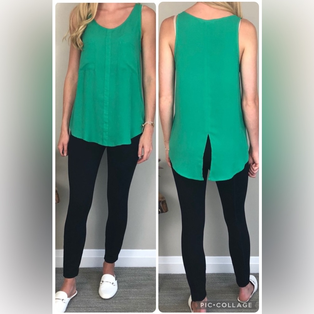 BB Dakota Green Pocket Sleeveless‎ Back Slit Tank Blouse Top Shirt XS X Small